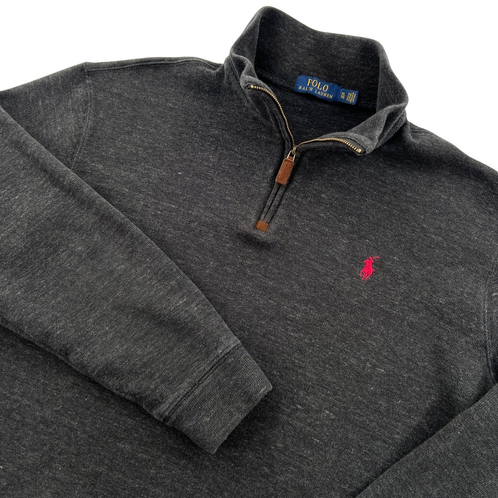 Polo Ralph Lauren 1/4  Zip Pullover Mens XL Charcoal Gray Cotton Knit Sweater